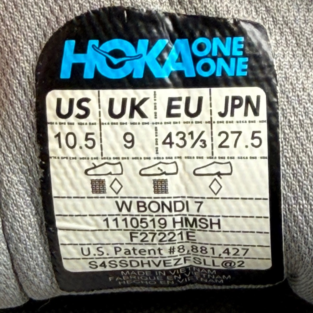 Hoka One One Bondi 7 Womens 10.5 Running Shoe Harbor Mist Shark Athletic Outdoor - Picture 11 of 11